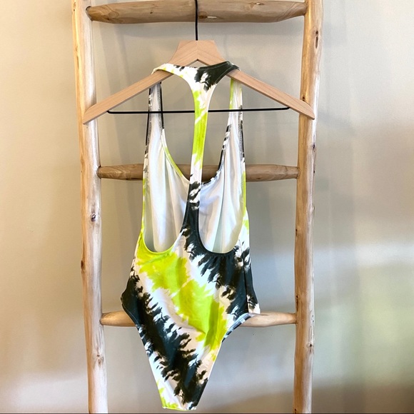 S Aerie Tie DyeOne Piece Swimsuit Lime Green - Picture 3 of 6